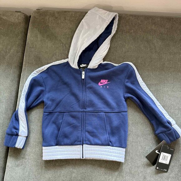 Nike Air Zip Hoodie Girls Size 5 NWT Blue Void Pink Logo Full Zip Jacket - Picture 1 of 4